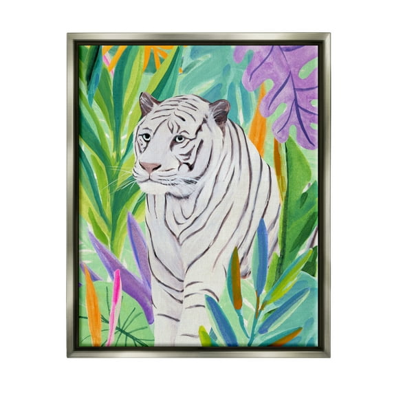 Stupell Bold Botanical Tiger Leaves Animals & Insects Painting Gray Floater Framed Art Print Wall Art