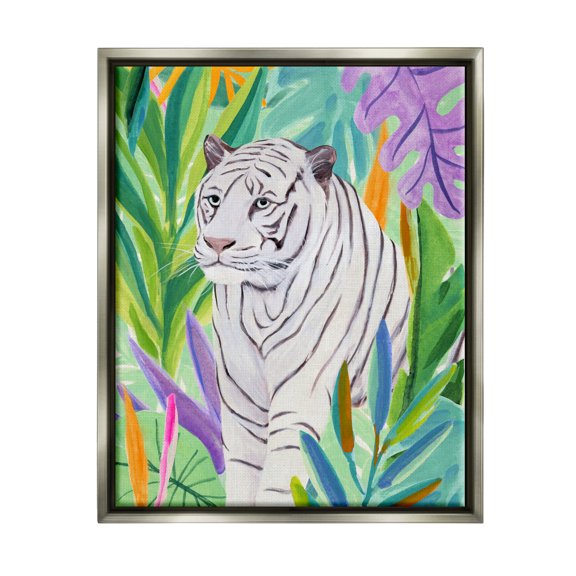 Stupell Bold Botanical Tiger Leaves Animals & Insects Painting Gray Floater Framed Art Print Wall Art