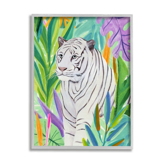 Stupell Bold Botanical Tiger Leaves Animals & Insects Painting Gray Framed Art Print Wall Art