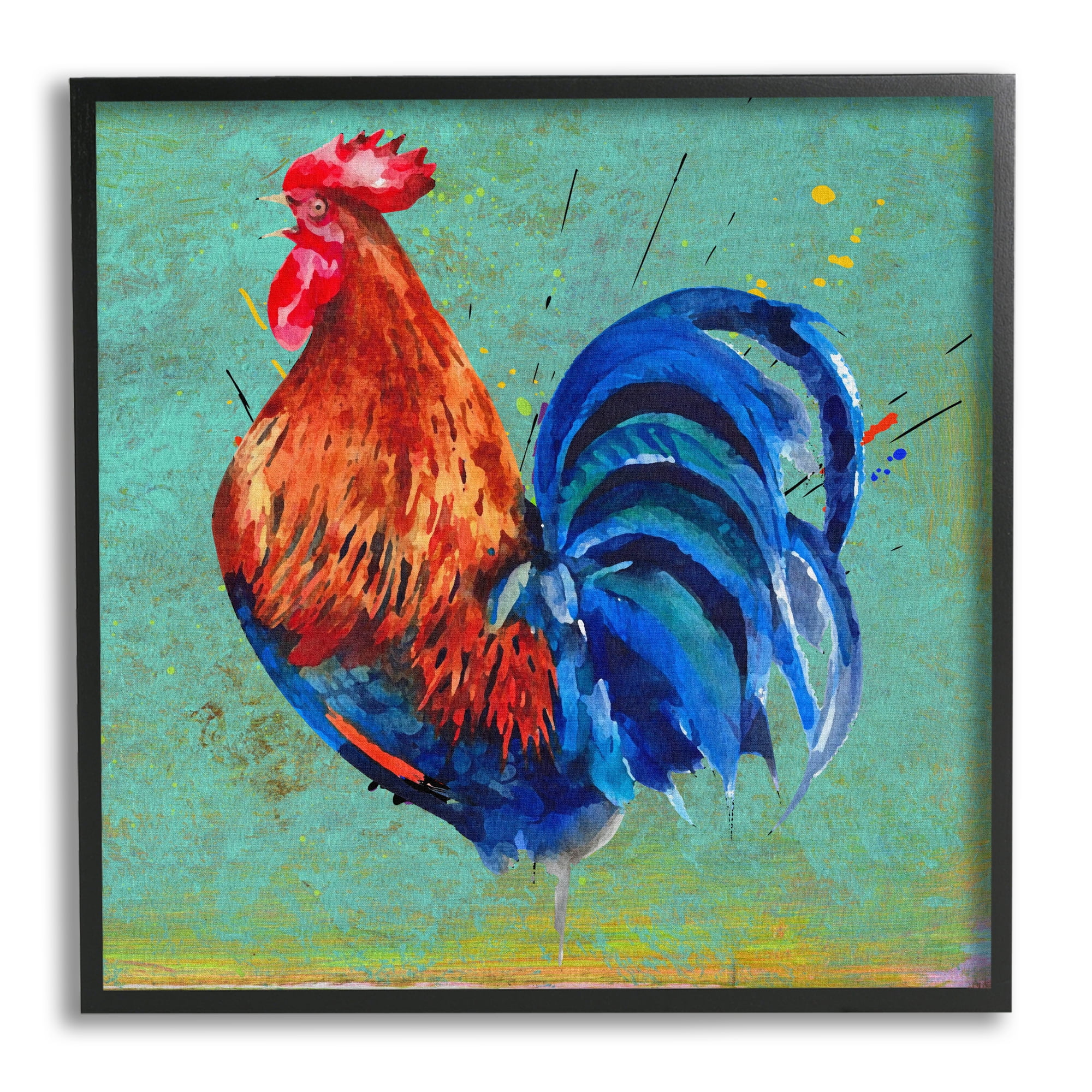 Stupell Bold Farmhouse Country Rooster Animals & Insects Painting Black Framed Art Print Wall Art