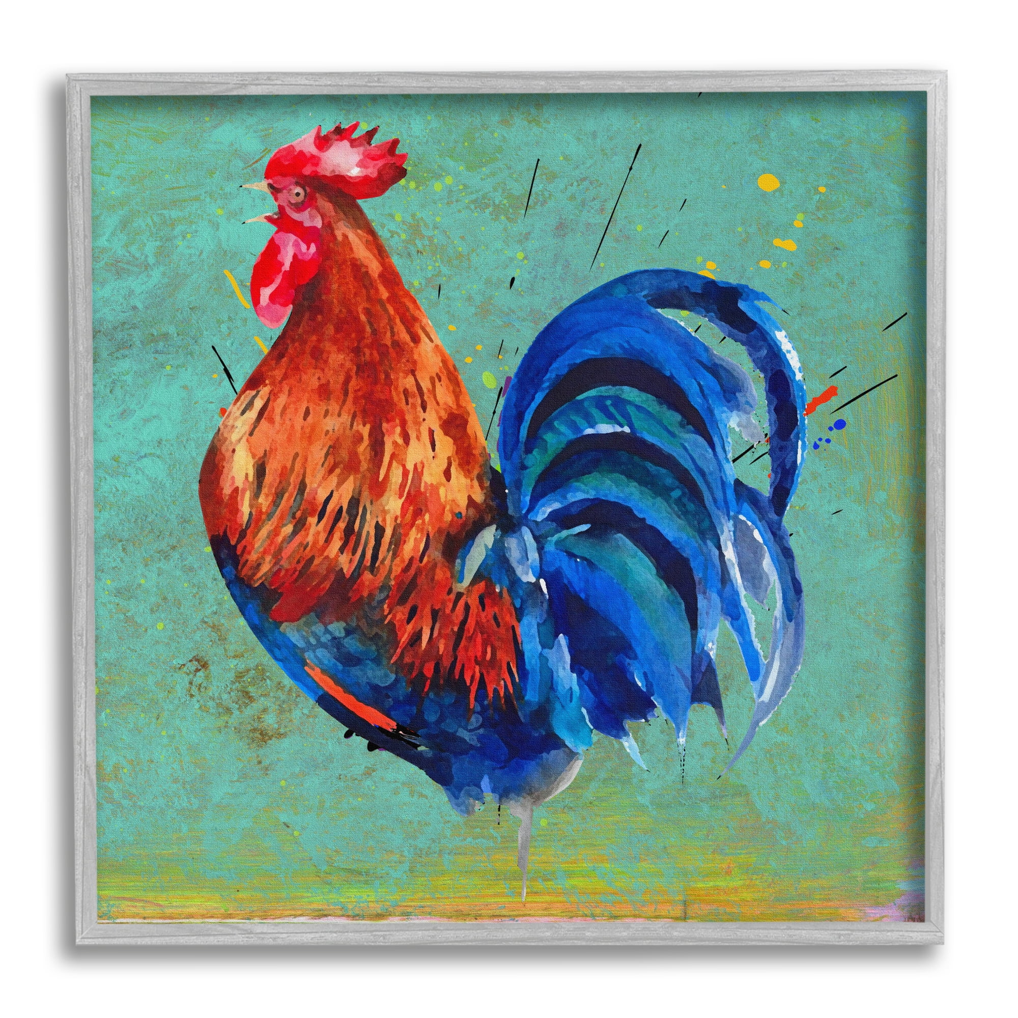 Stupell Bold Farmhouse Country Rooster Animals & Insects Painting Gray Framed Art Print Wall Art