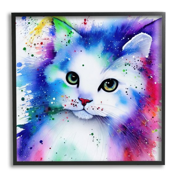 Stupell Bold Kitten Paint Splatter Animal Animals & Insects Painting Black Framed Art Print Wall Art