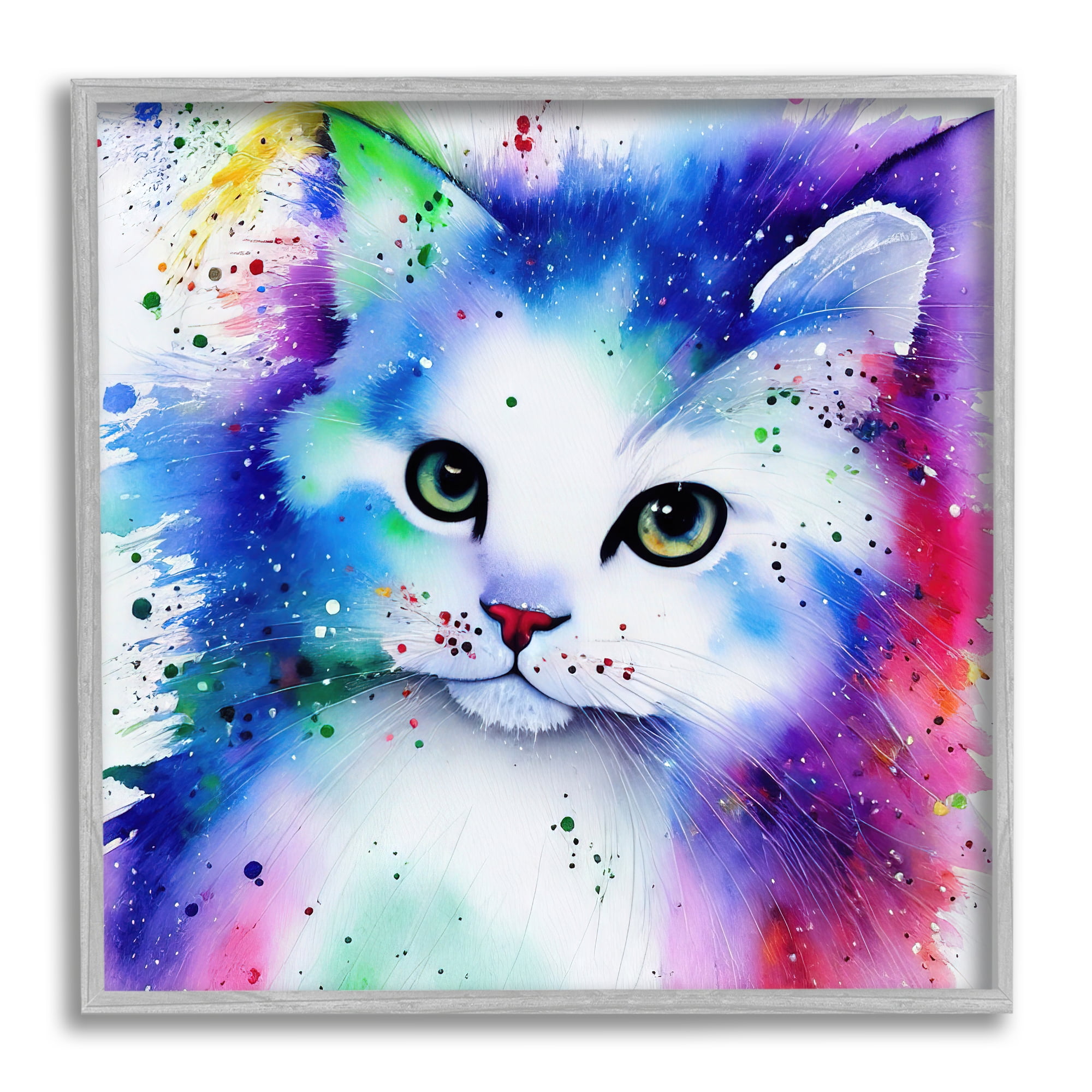 Stupell Bold Kitten Paint Splatter Animal Animals & Insects Painting Gray Framed Art Print Wall Art