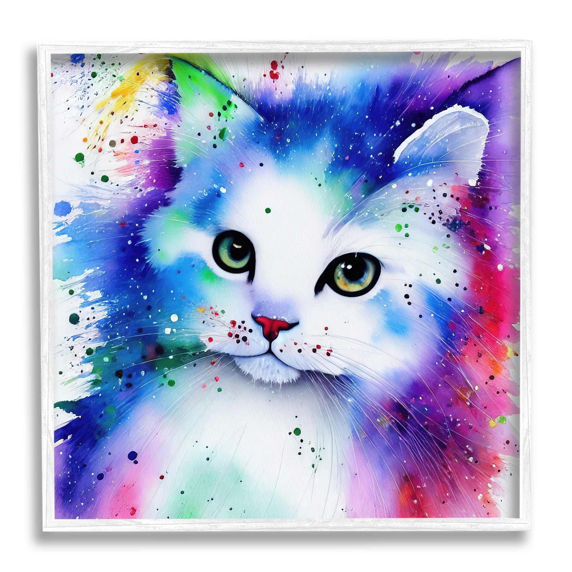 Stupell Bold Kitten Paint Splatter Animal Animals & Insects Painting White Framed Art Print Wall Art
