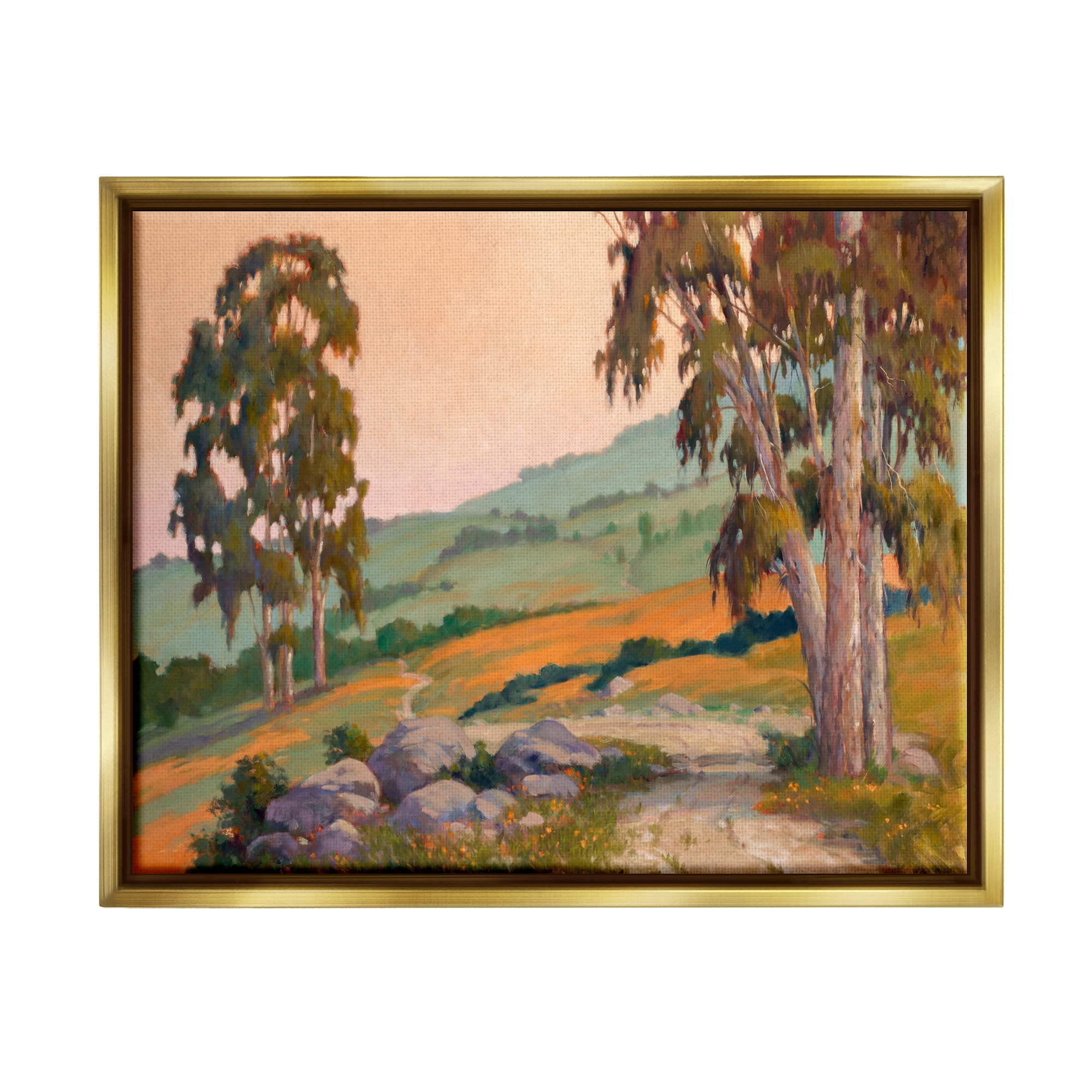 Stupell Bold Landscape Trail Nature Scene Landscape Painting Gold Floater Framed Art Print Wall Art