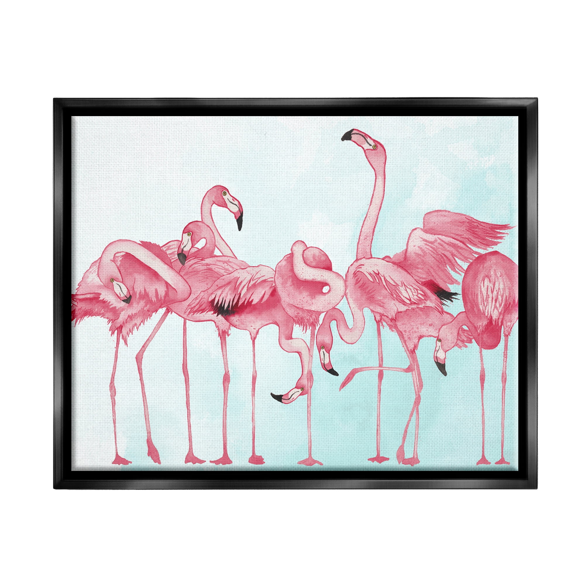 Bold Pink Flamingo Flock Black Floater Framed Canvas Art