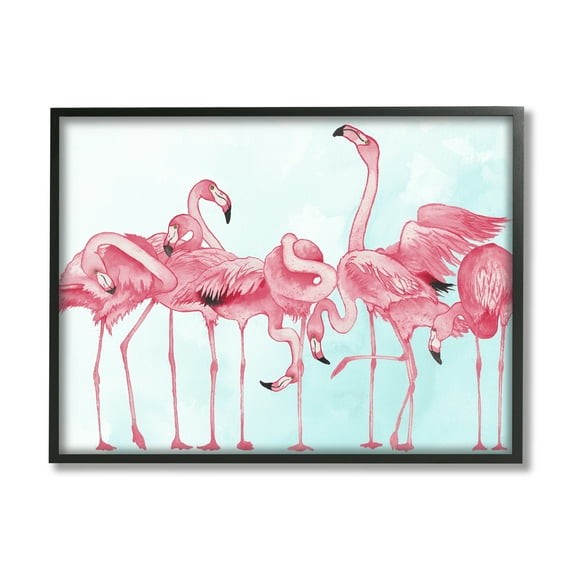Stupell Bold Pink Flamingo Flock Animals & Insects Painting Black Framed Art Print Wall Art
