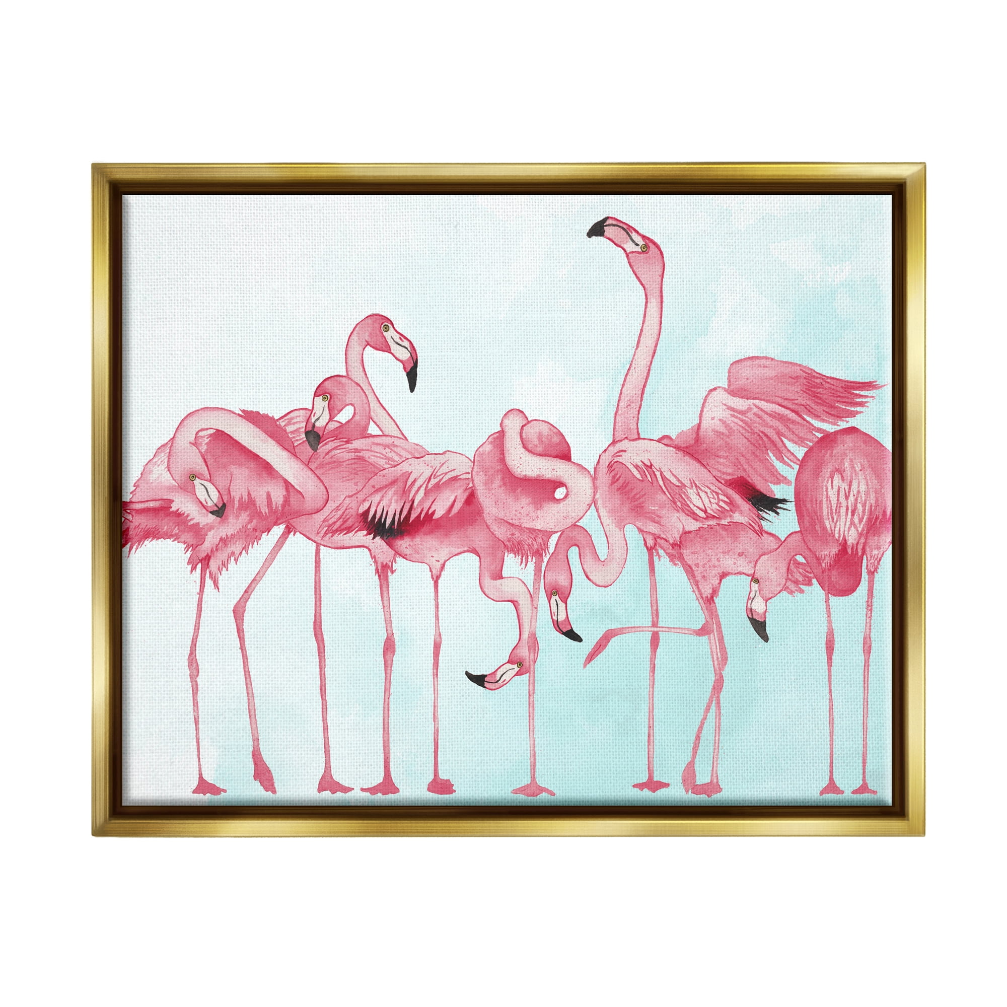 Stupell Bold Pink Flamingo Flock Animals & Insects Painting Gold Floater Framed Art Print Wall Art
