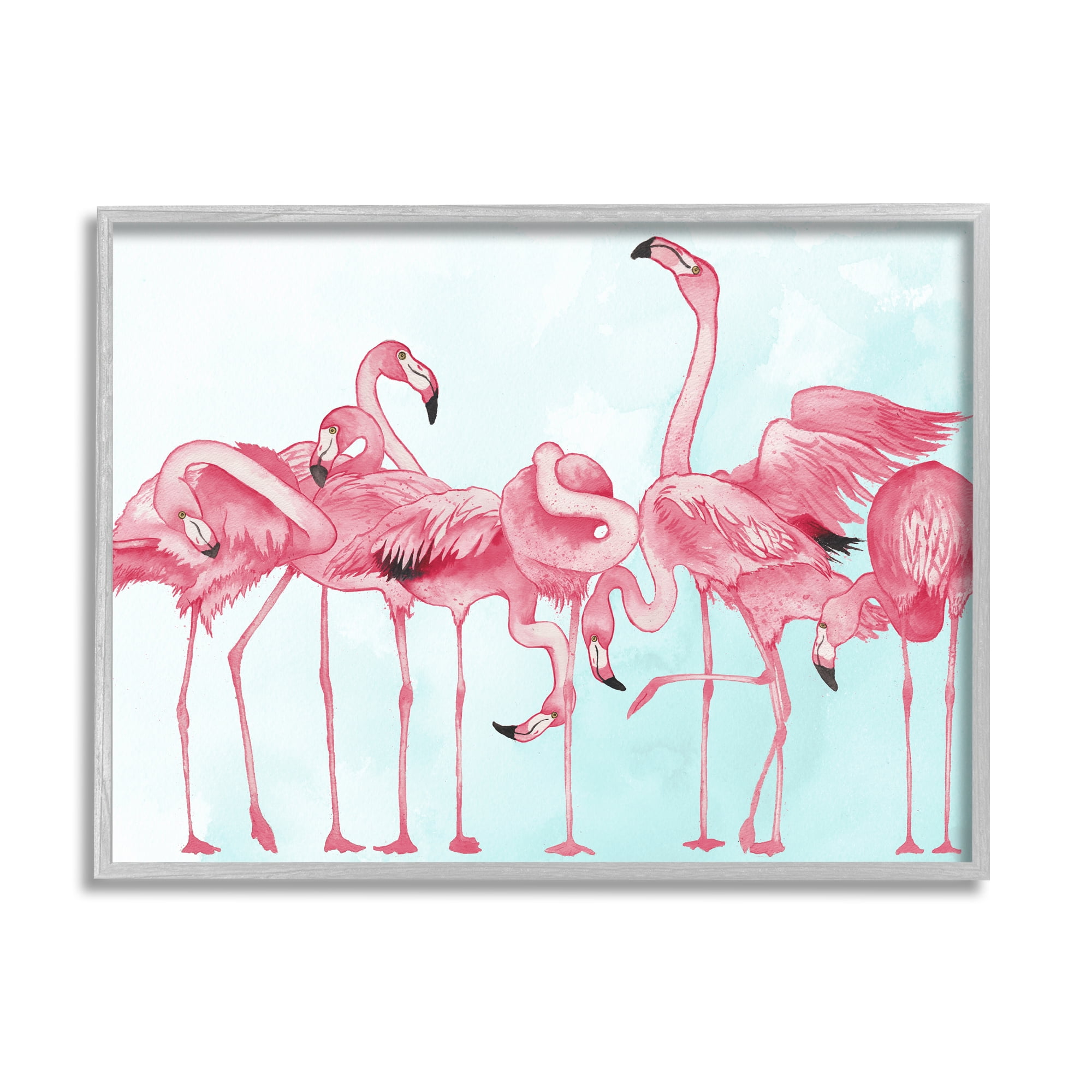 Stupell Bold Pink Flamingo Flock Animals & Insects Painting Gray Framed Art Print Wall Art