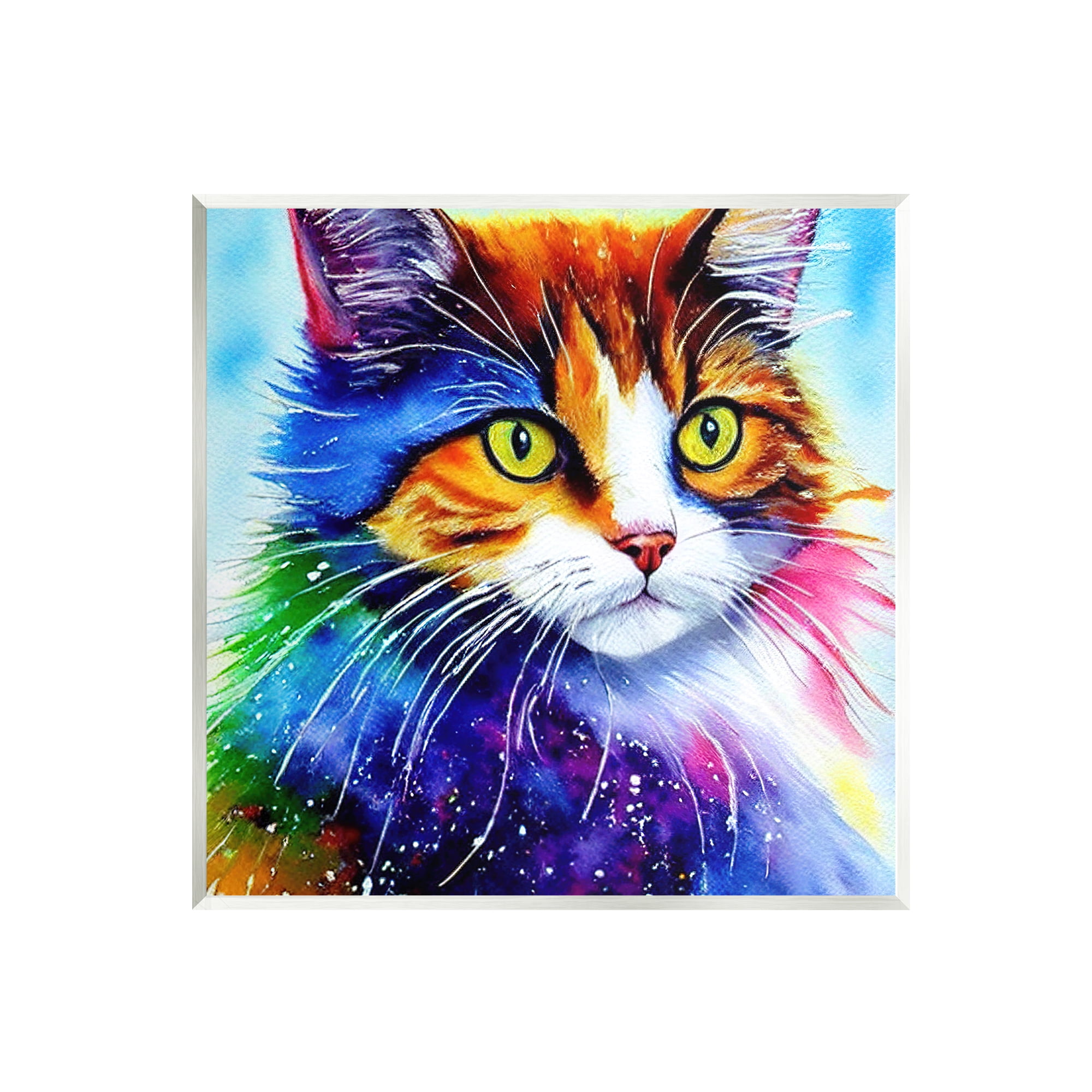Stupell Bold Rainbow Cat Face Portrait Animals & Insects Painting Wall ...