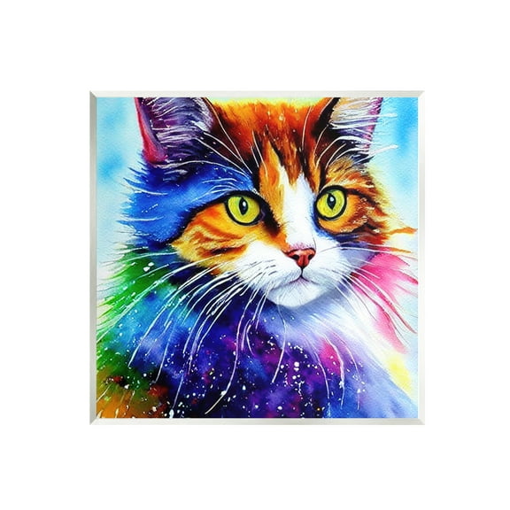 Stupell Bold Rainbow Cat Face Portrait Animals & Insects Painting Wall Plaque Unframed Art Print Wall Art