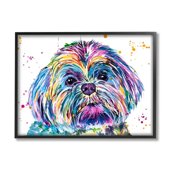 Stupell Bold Rainbow Shih Tzu Dog Portrait Animals & Insects Painting Black Framed Art Print Wall Art