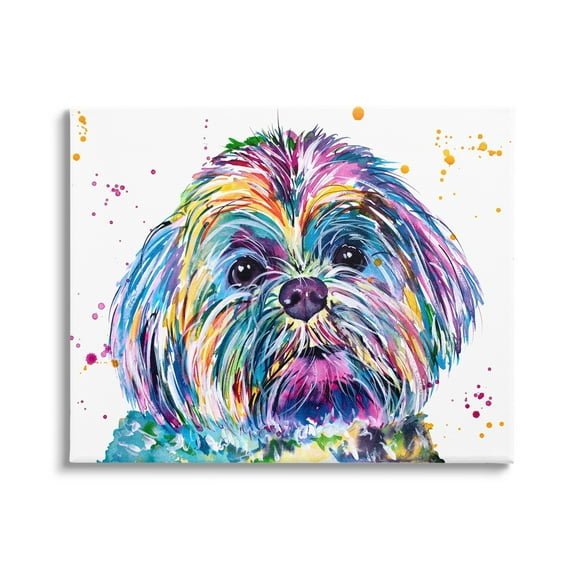 Stupell Bold Rainbow Shih Tzu Dog Portrait Animals & Insects Painting Gallery Wrapped Canvas Print Wall Art