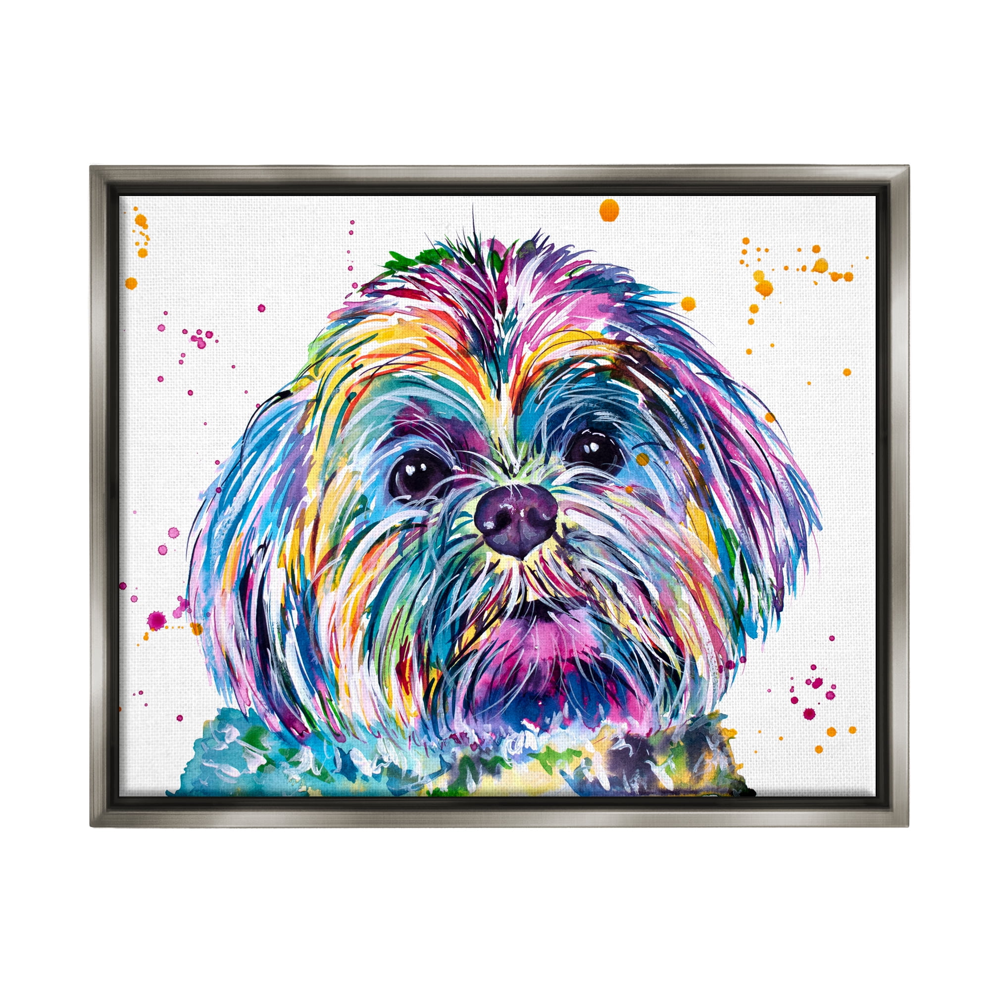 Stupell Bold Rainbow Shih Tzu Dog Portrait Animals & Insects Painting Gray Floater Framed Art Print Wall Art