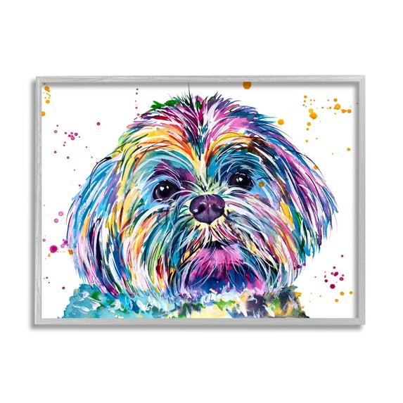 Stupell Bold Rainbow Shih Tzu Dog Portrait Animals & Insects Painting Gray Framed Art Print Wall Art