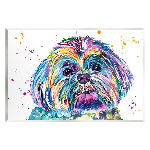 Stupell Bold Rainbow Shih Tzu Dog Portrait Animals & Insects Painting Wall Plaque Unframed Art Print Wall Art