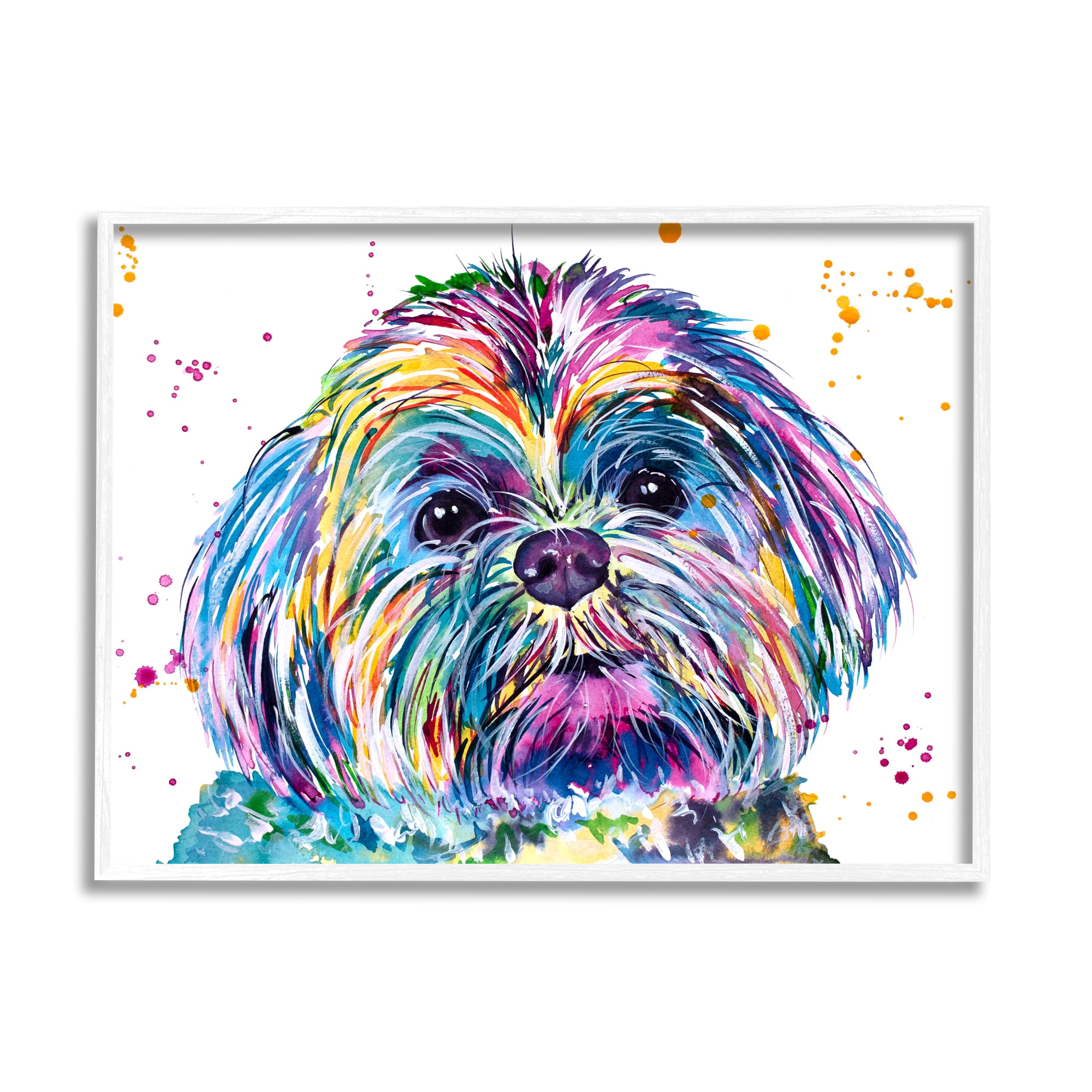 Stupell Bold Rainbow Shih Tzu Dog Portrait Animals & Insects Painting White Framed Art Print Wall Art