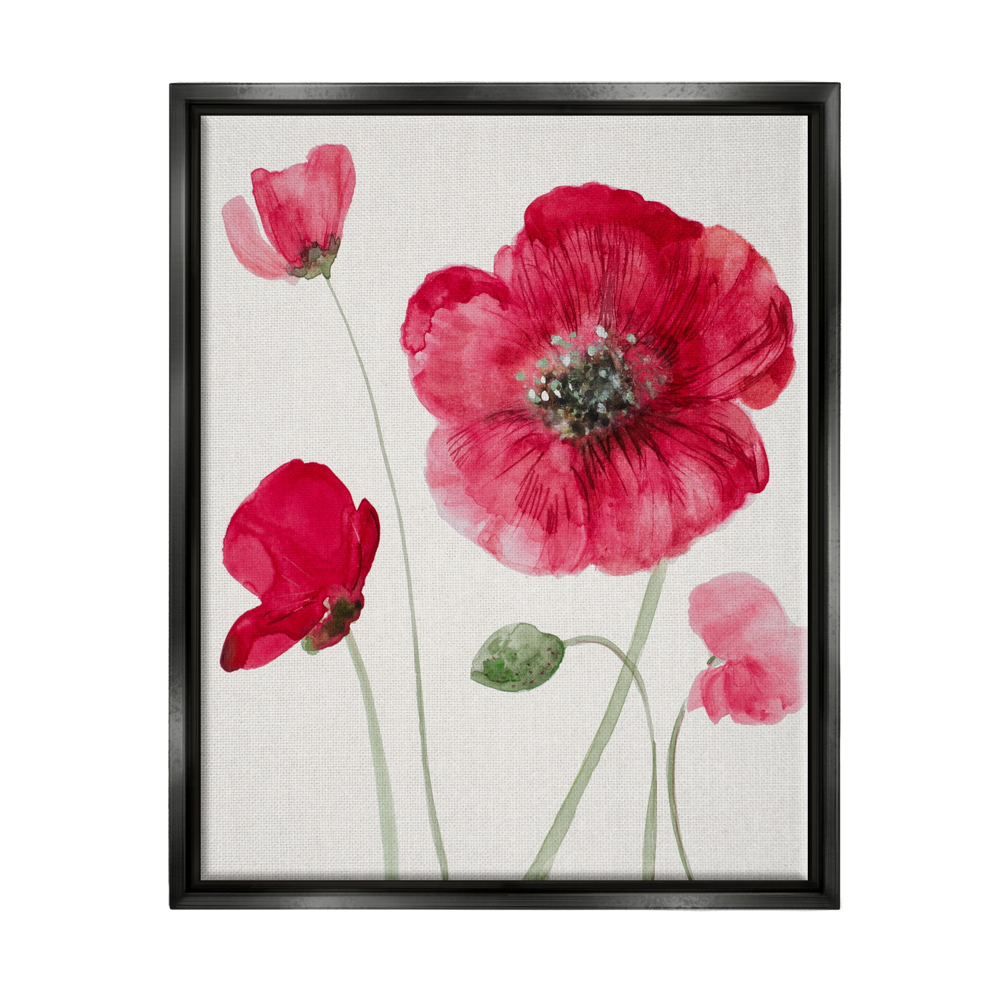 Stupell Bold Red Poppies Blooming Botanical & Floral Painting Black Floater Framed Art Print Wall Art