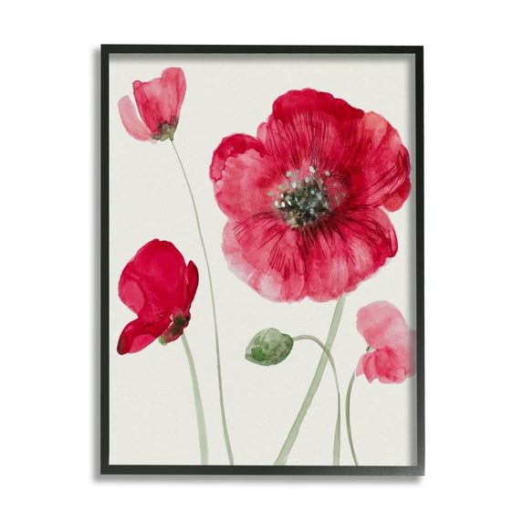 Stupell Bold Red Poppies Blooming Botanical & Floral Painting Black Framed Art Print Wall Art