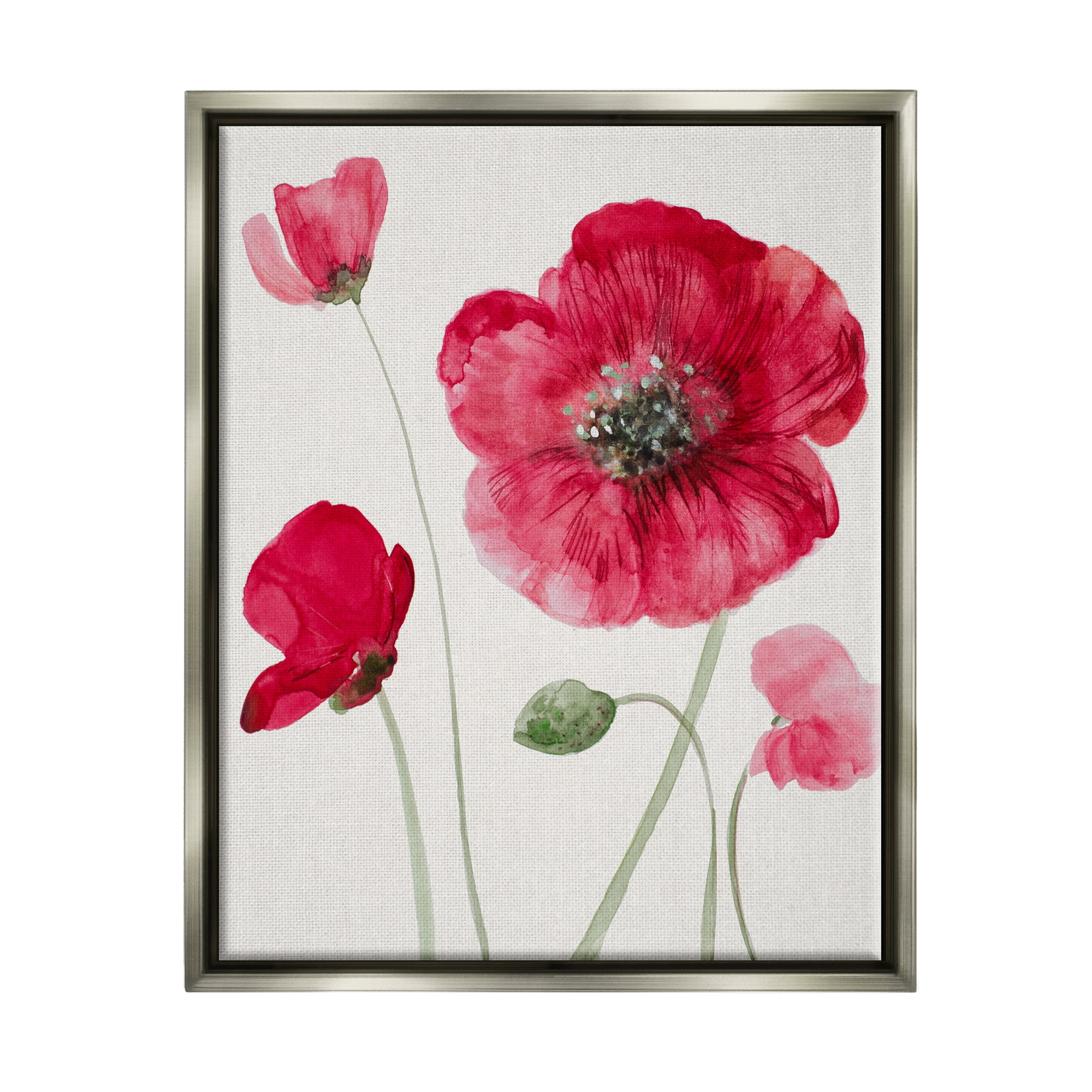Stupell Bold Red Poppies Blooming Botanical & Floral Painting Gray Floater Framed Art Print Wall Art