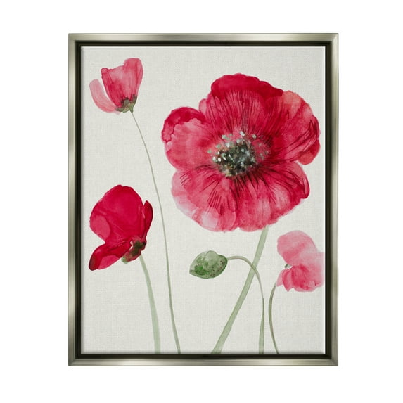 Stupell Bold Red Poppies Blooming Botanical & Floral Painting Gray Floater Framed Art Print Wall Art