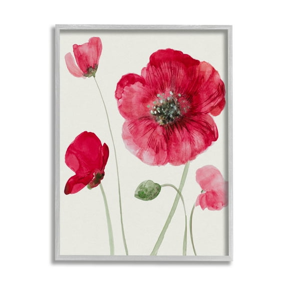Stupell Bold Red Poppies Blooming Botanical & Floral Painting Gray Framed Art Print Wall Art