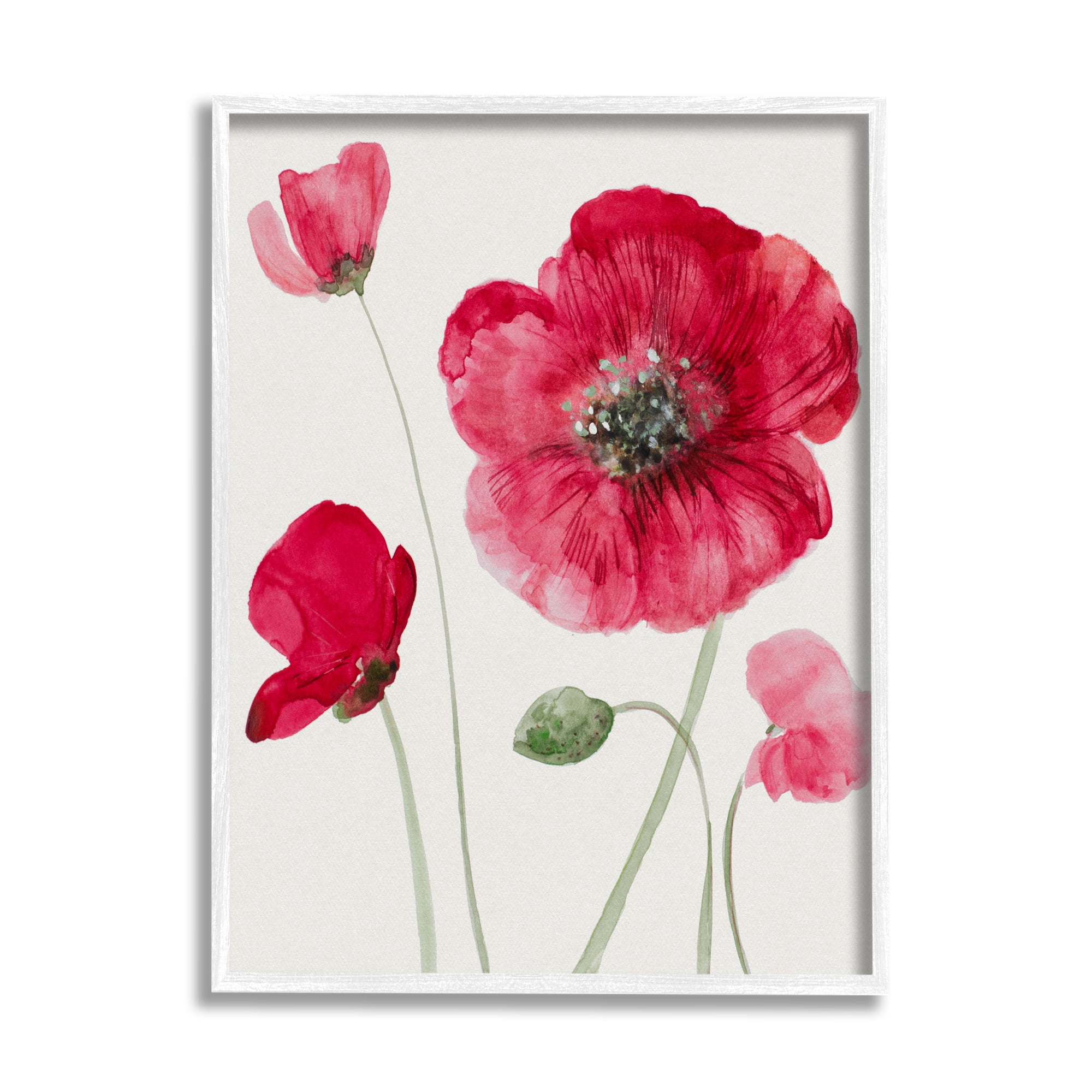 Stupell Bold Red Poppies Blooming Botanical & Floral Painting White Framed Art Print Wall Art