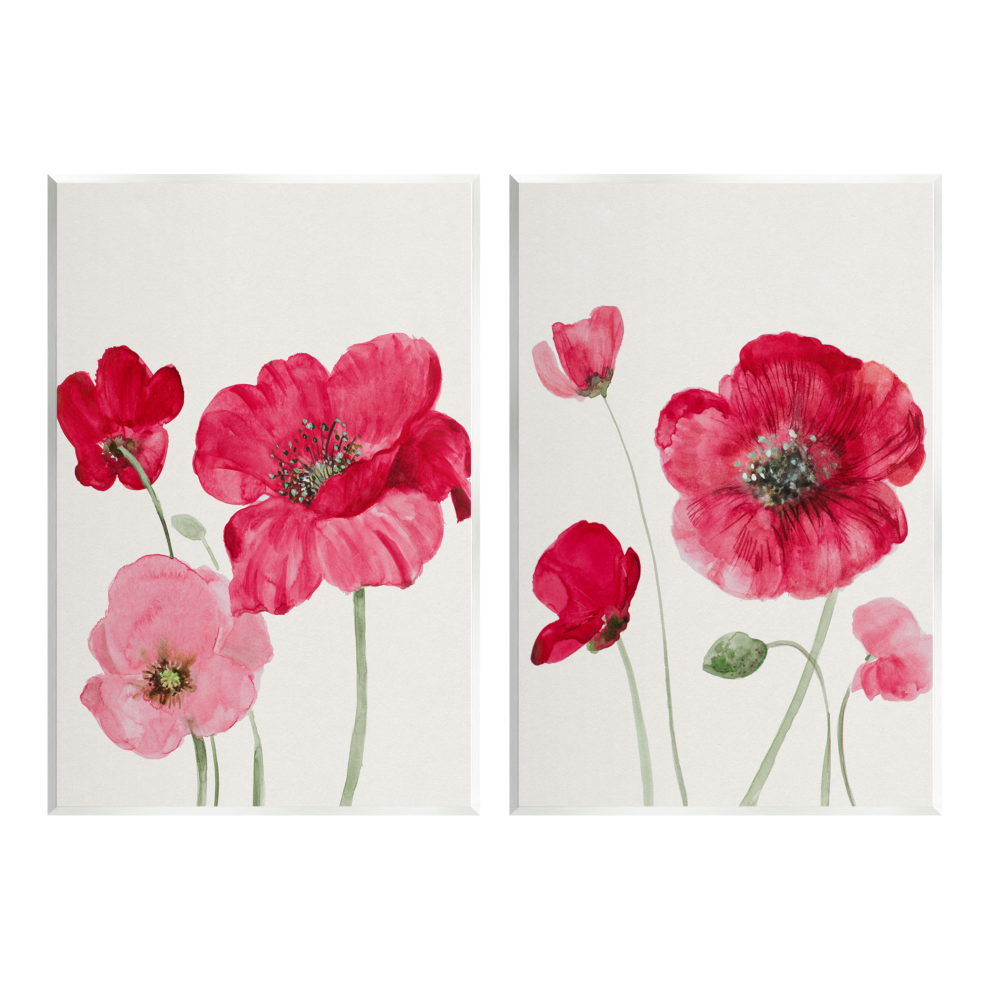 Stupell Bold Red Poppies Romantic Blooms Botanical & Floral Painting Wall Plaque Unframed Art Print Wall Art, Set of 2