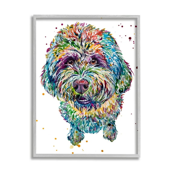 Stupell Bold Terrier Dog Pet Portrait Animals & Insects Painting Gray Framed Art Print Wall Art