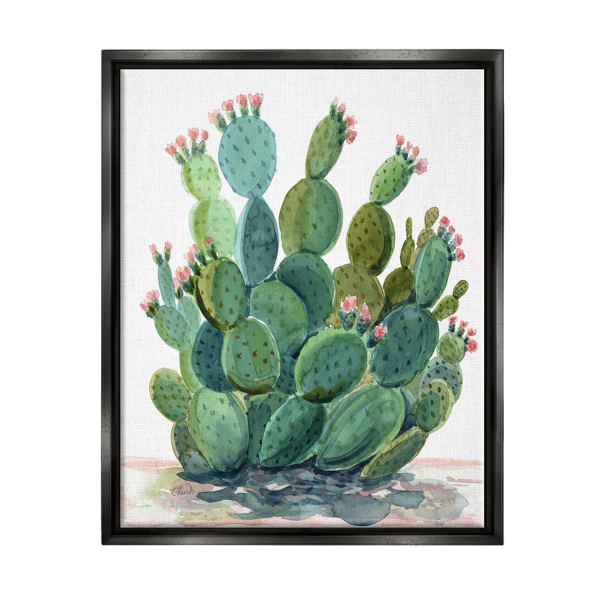 Stupell Botanical Desert Prickly Pear Cactus Botanical & Floral Painting Black Floater Framed Art Print Wall Art