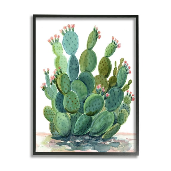 Stupell Botanical Desert Prickly Pear Cactus Botanical & Floral Painting Black Framed Art Print Wall Art