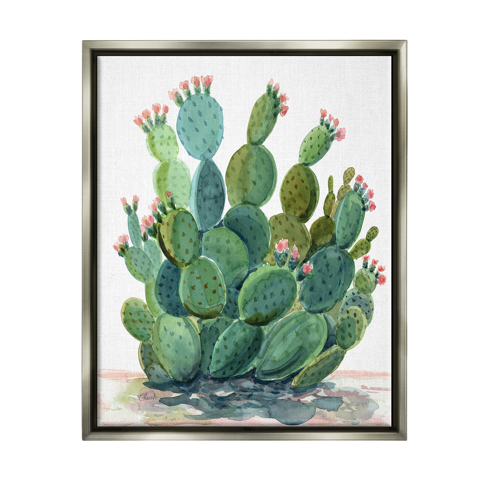 Stupell Botanical Desert Prickly Pear Cactus Botanical & Floral Painting Gray Floater Framed Art Print Wall Art