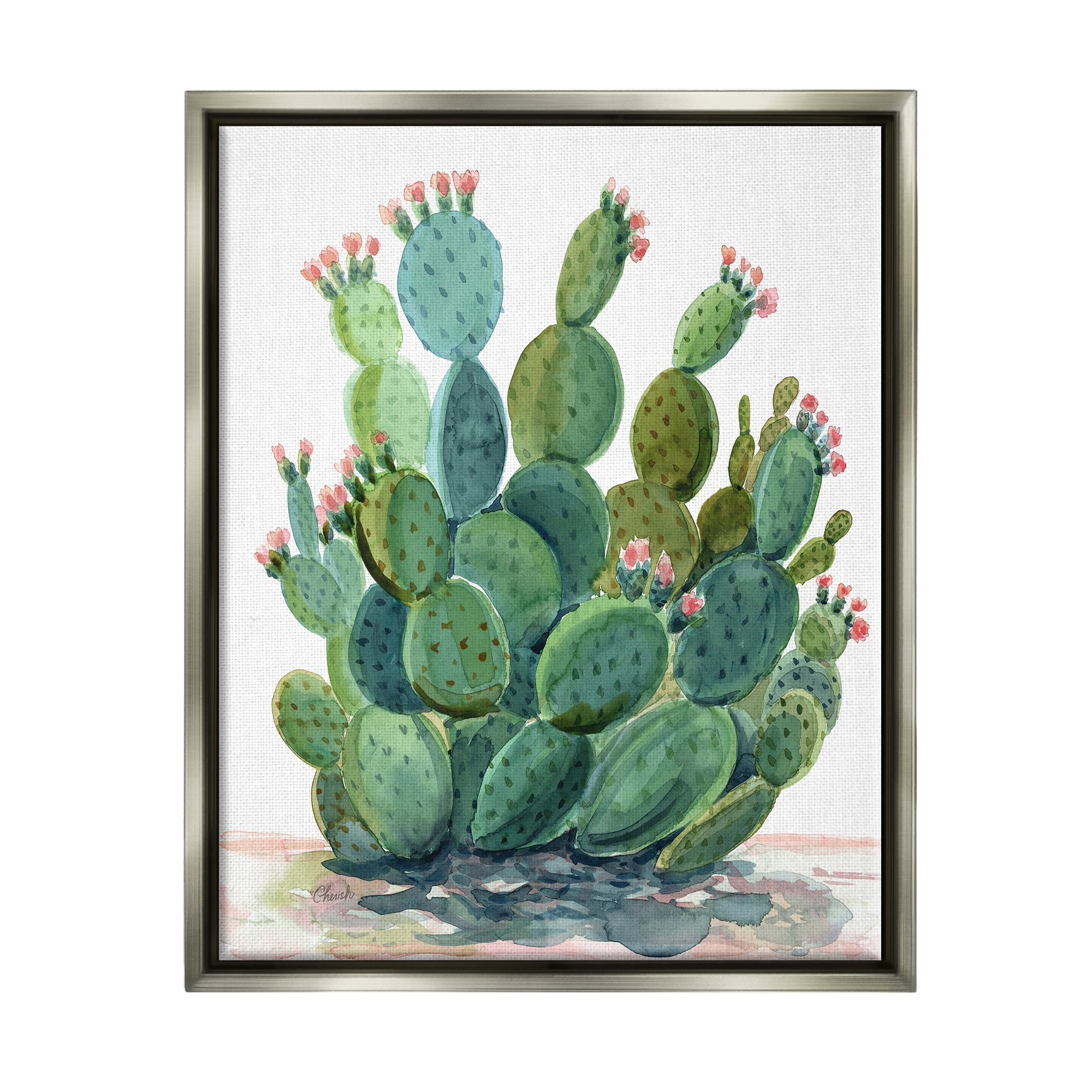 Stupell Botanical Desert Prickly Pear Cactus Botanical & Floral Painting Gray Floater Framed Art Print Wall Art