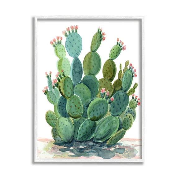 Stupell Botanical Desert Prickly Pear Cactus Botanical & Floral Painting White Framed Art Print Wall Art