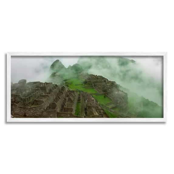 Stupell Breathtaking Machu Picchu Fog Landscape Photography White Framed Art Print Wall Art