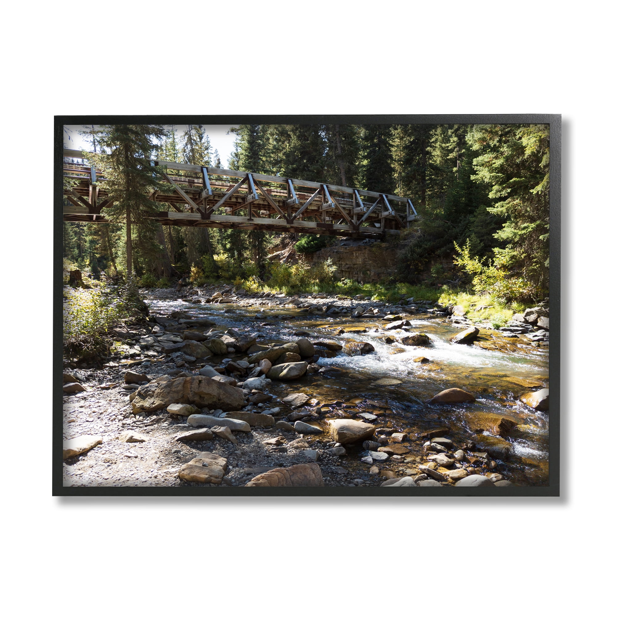 Black Framed Bridge Over Babbling Brook Landscape Canvas Print