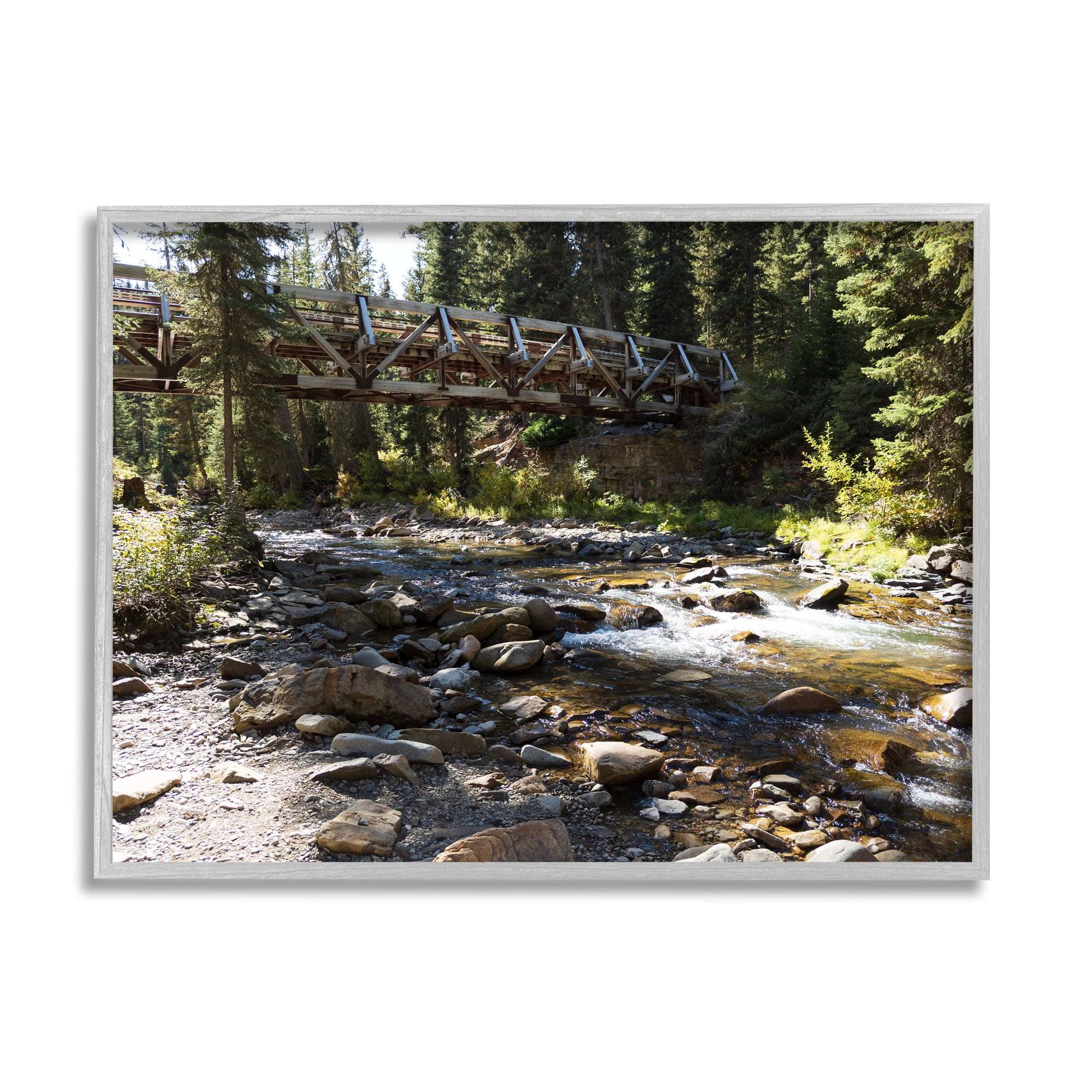 Stupell Bridge Over Babbling Brook Landscape Photography Gray Framed Art Print Wall Art
