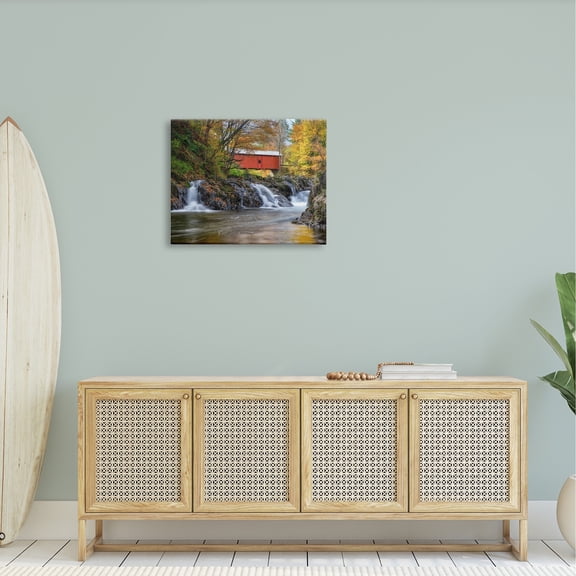 Stupell Bridge Waterfalls Flowing River Foliage Landscape Photography Gallery Wrapped Canvas Print Wall Art