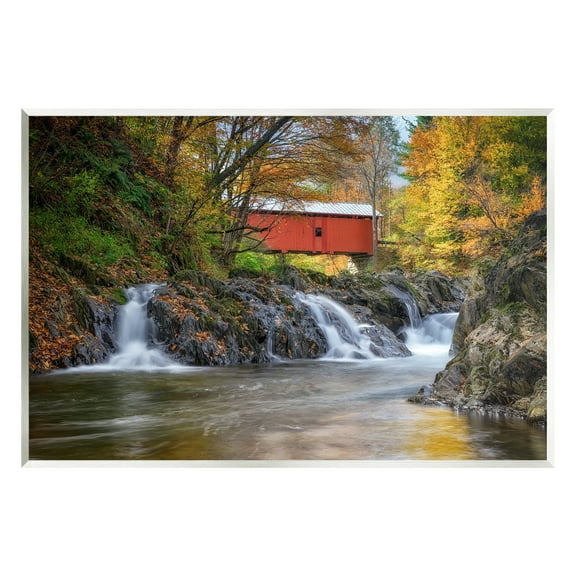 Stupell Bridge Waterfalls Flowing River Foliage Landscape Photography Wall Plaque Unframed Art Print Wall Art