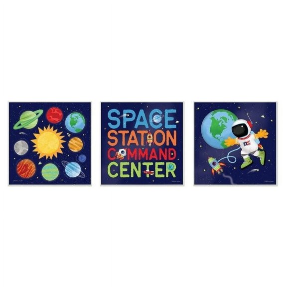 Stupell Bright Space Station Command CenterWall Plaque Art, 3pc, each 12 x 12, Proudly A - 3pc, each 12 x 12