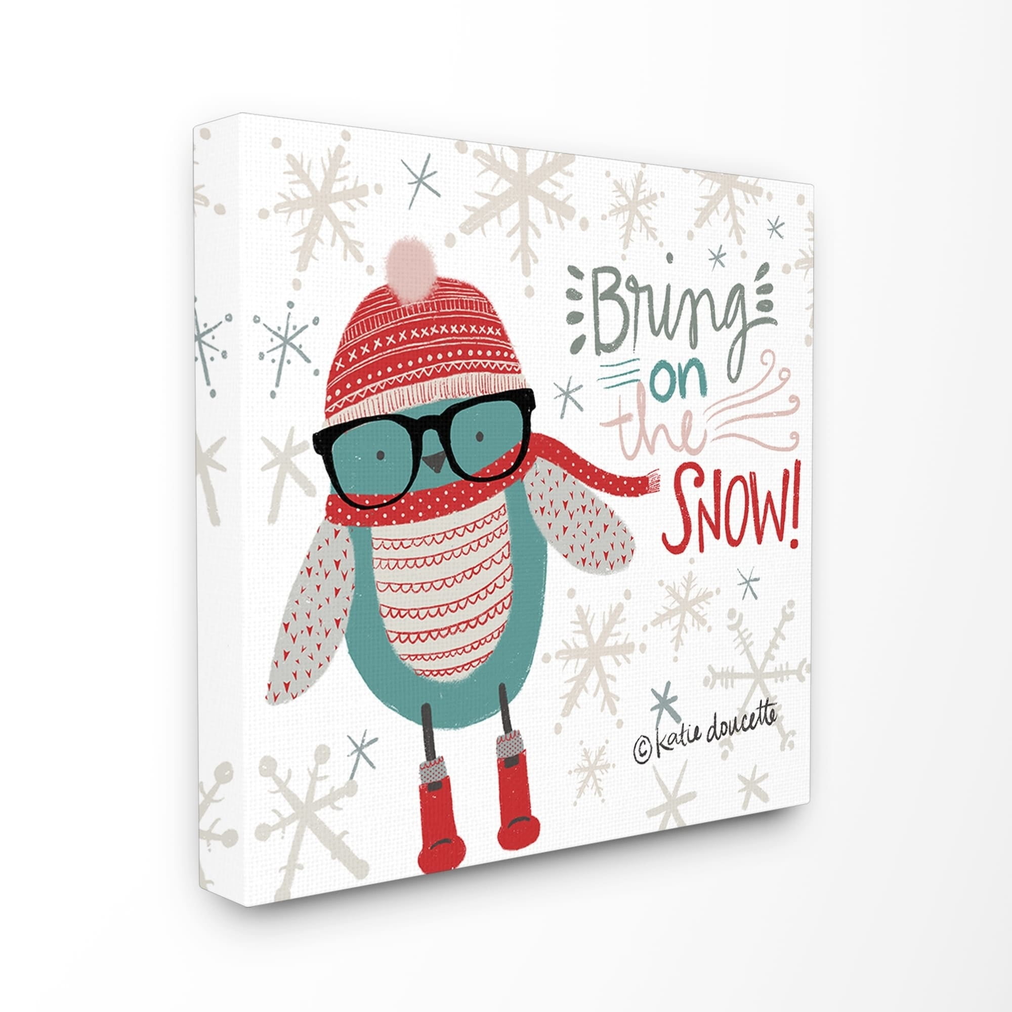 Stupell Bring on the Snow Hipster Penguin Stretched Canvas Wall Art 17 x 17