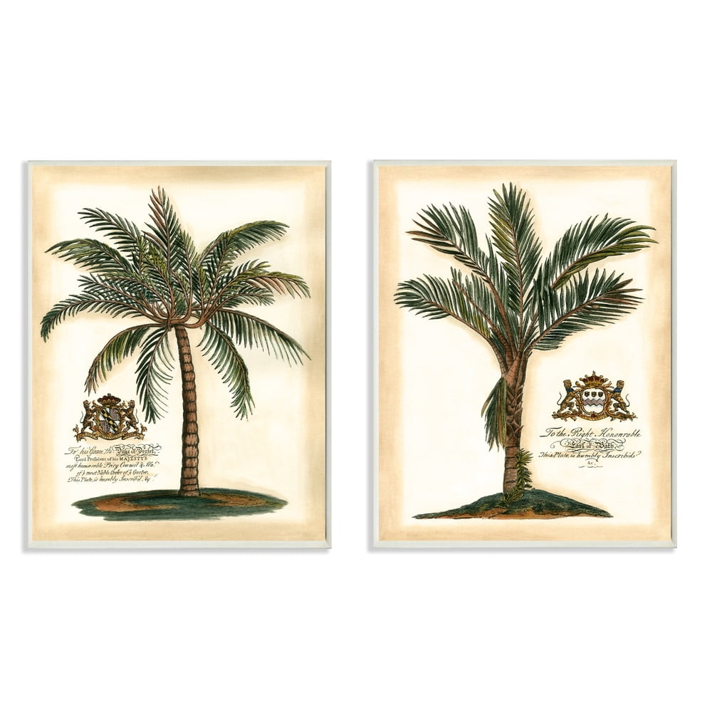 British Colonial Palms Beige and Green MDF Wall Art Set