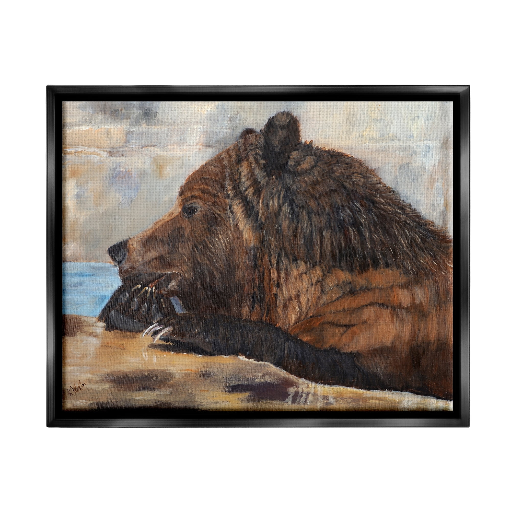 Stupell Brown Bear Wildlife Lake Animal Animals & Insects Painting Black Floater Framed Art Print Wall Art