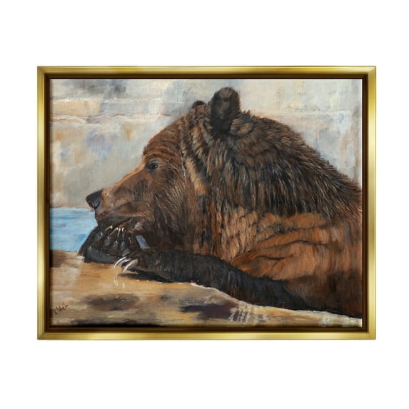 Stupell Brown Bear Wildlife Lake Animal Animals & Insects Painting Gold Floater Framed Art Print Wall Art