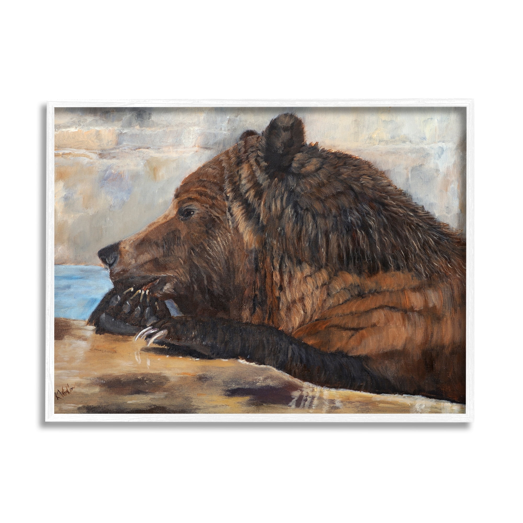 Stupell Brown Bear Wildlife Lake Animal Animals & Insects Painting White Framed Art Print Wall Art
