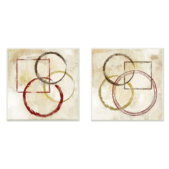 Stupell Brown/Tan/Red Circles Geometric Paint Strokes 2pc Multi Piece Wood Wall Art Set, 12 x12 - 12 x 12