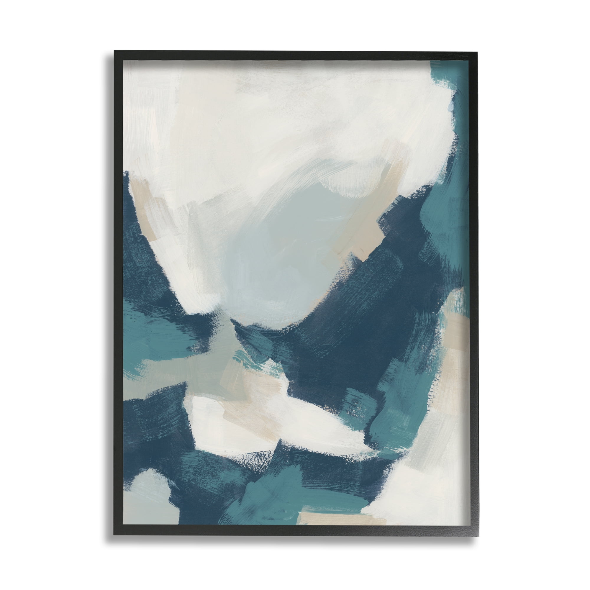 Stupell Brushed Abstract Blue & Beige Abstract Painting Black Framed Art Print Wall Art