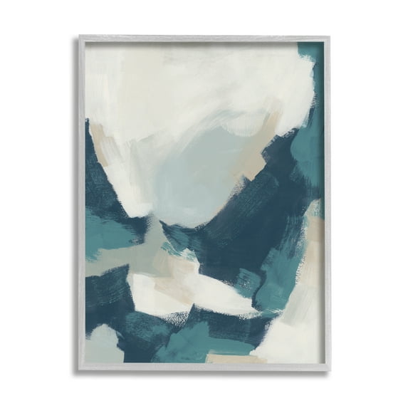Stupell Brushed Abstract Blue & Beige Abstract Painting Gray Framed Art Print Wall Art