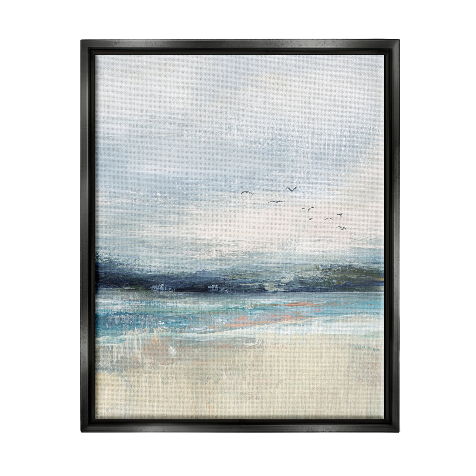Stupell Brushed Ocean Seagulls Landscape Landscape Painting Black Floater Framed Art Print Wall Art