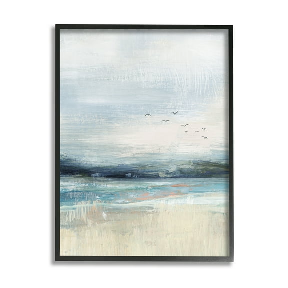 Stupell Brushed Ocean Seagulls Landscape Landscape Painting Black Framed Art Print Wall Art